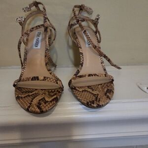 Steve Madden Brown Snake-Print Strappy Heels